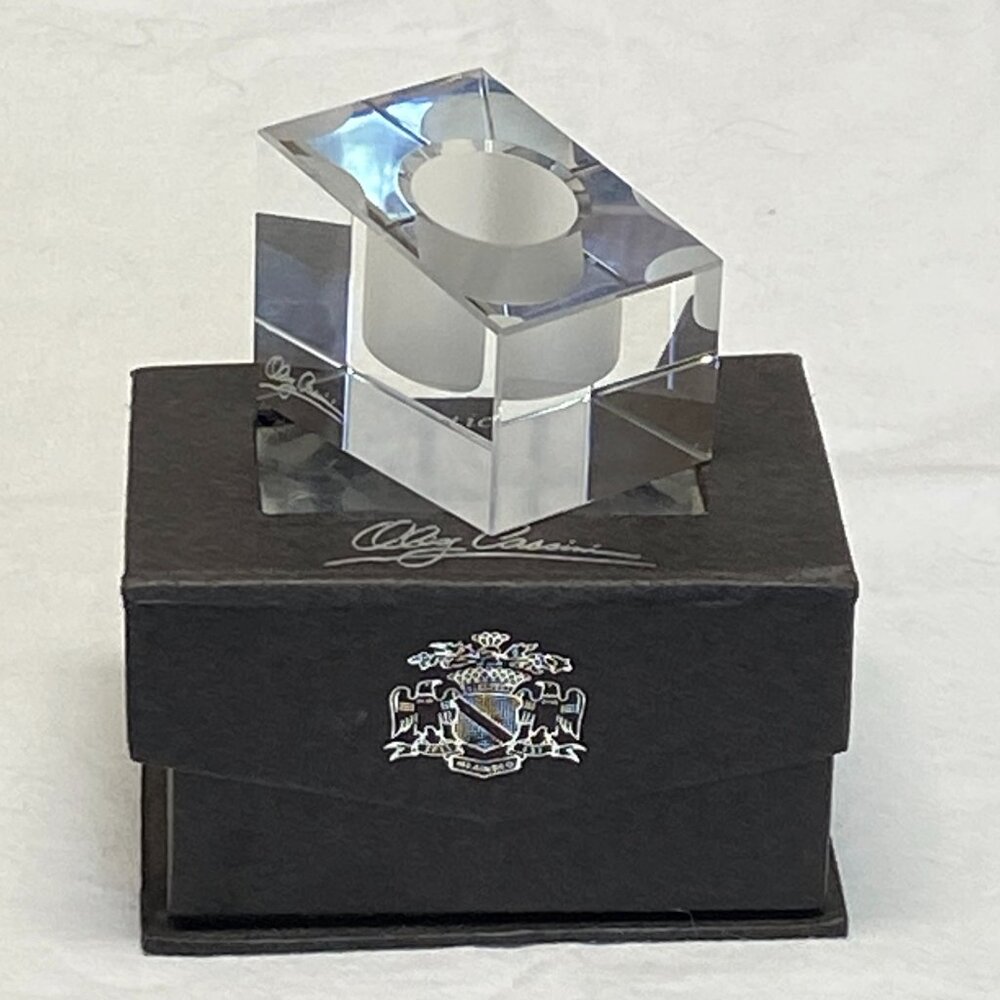 Oleg Cassini Crystal Trapezoid Candleholder Signed New In Box Small Candle Stick